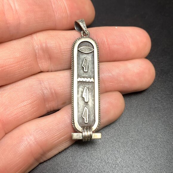 VTG Solid Sterling Silver 925 Traditional Cartouche Pendant Size 2'' Length - Picture 5 of 12